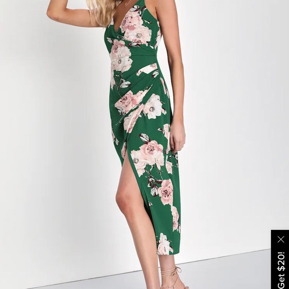 Lulus Green floral maxi dress with side  slit - Picture 2 of 5